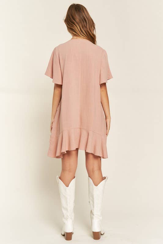 PLUS SIZE Short Sleeve Midi Dress - MAUVE