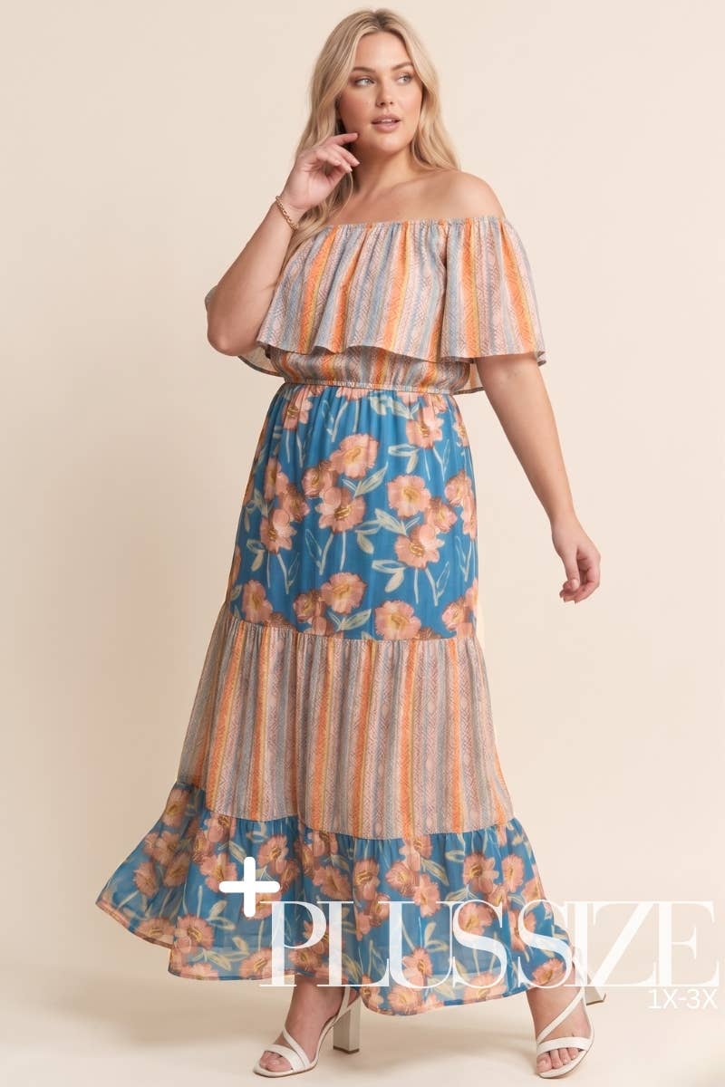 BOHO PRINT TIERED MAXI DRESS - Plus