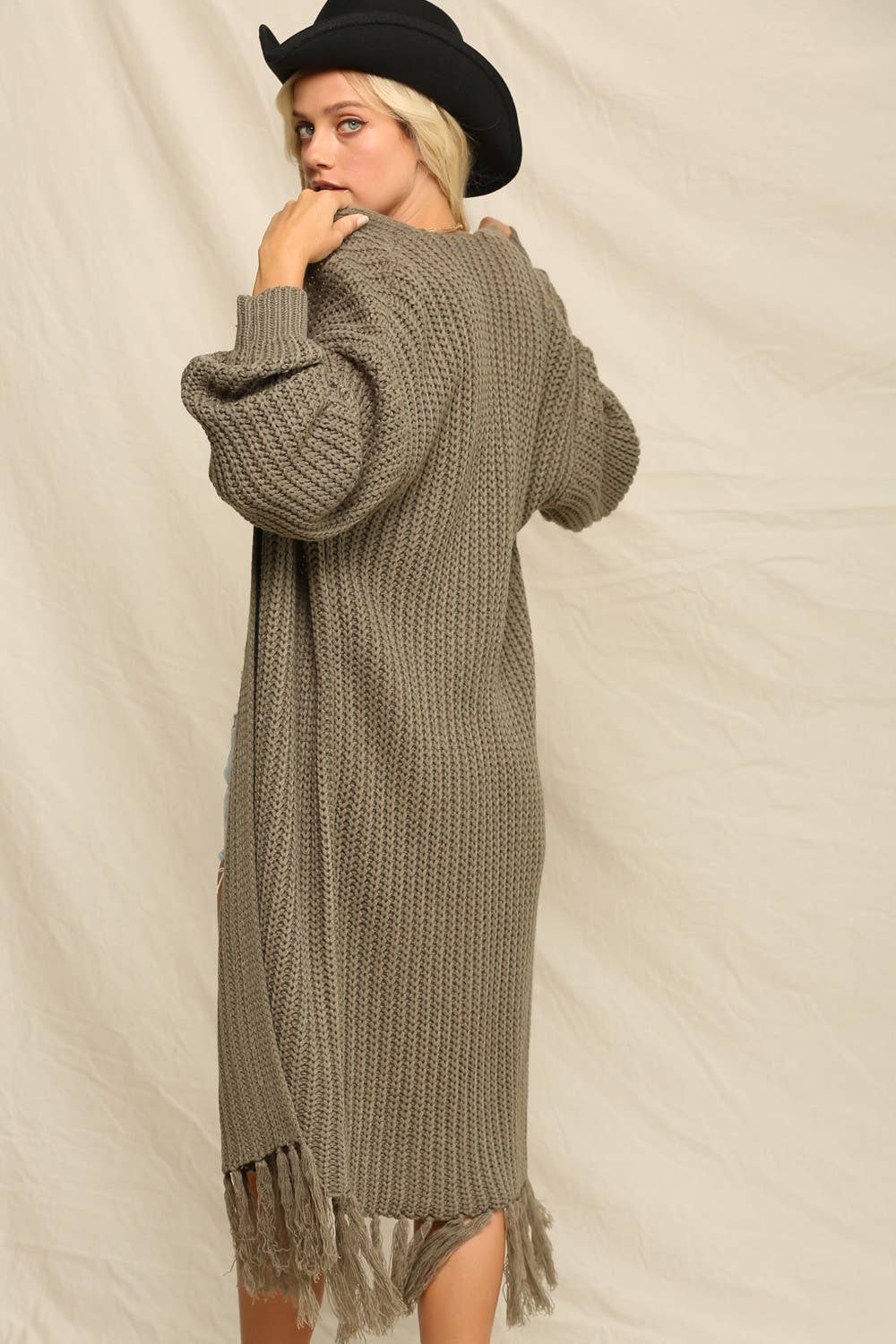 Midi Lengthen Oversized Cardigan: Olive