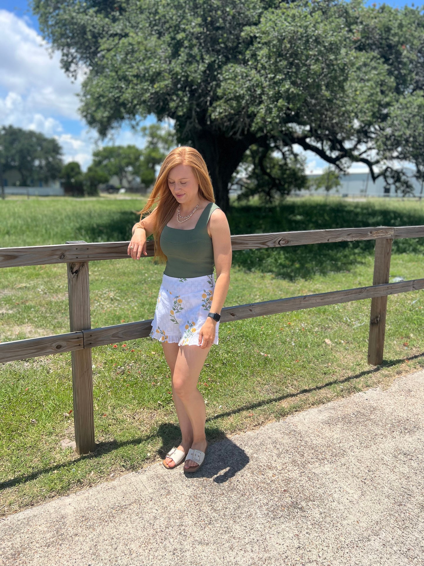 Yellow Floral Print Ruffle Shorts