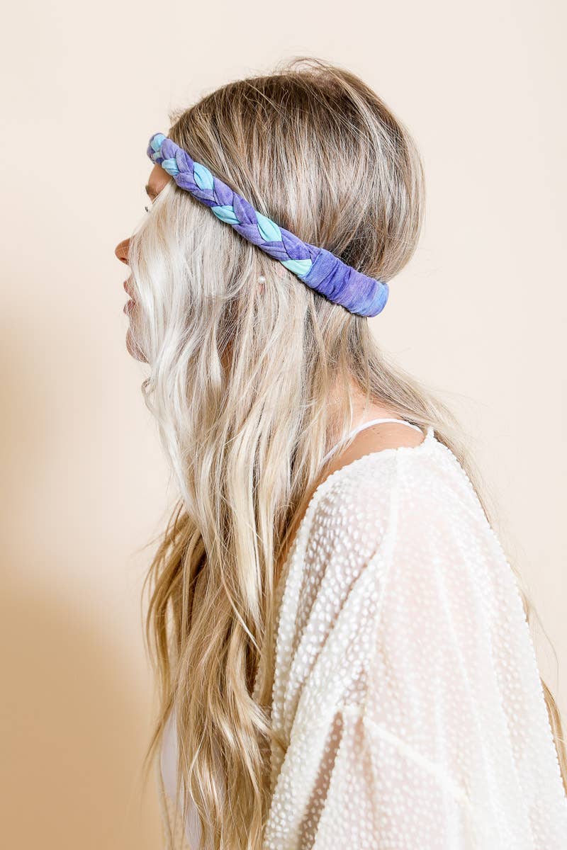 Tie Dye Braided Headwrap - Blue