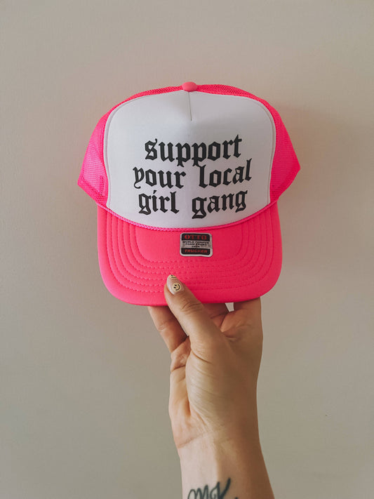 GIRL GANG TRUCKER HAT: Pink