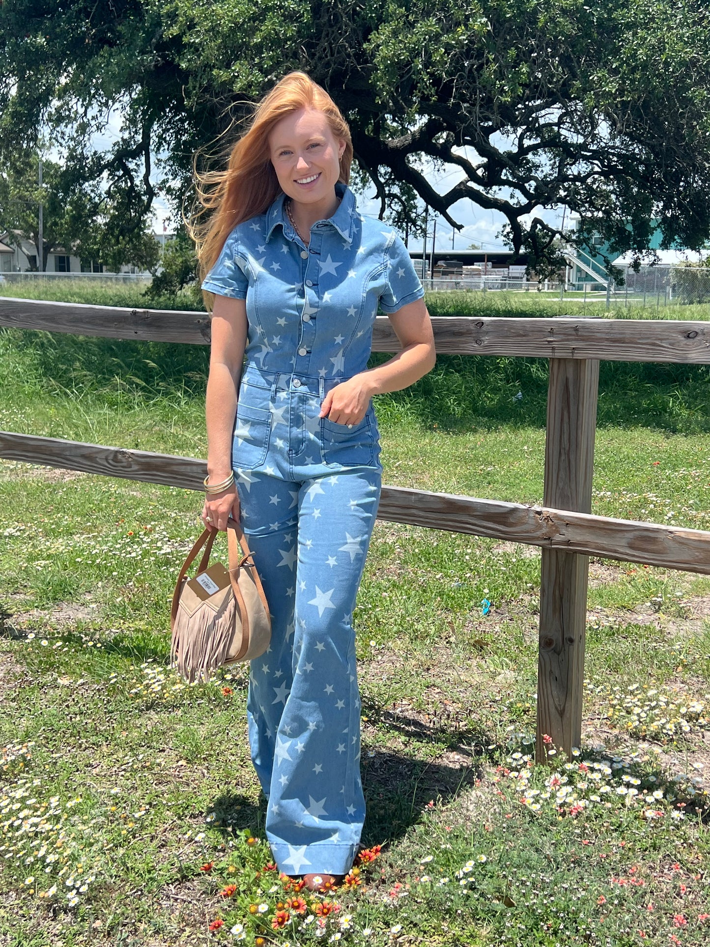 STAR DENIM FLARED JUMPSUIT