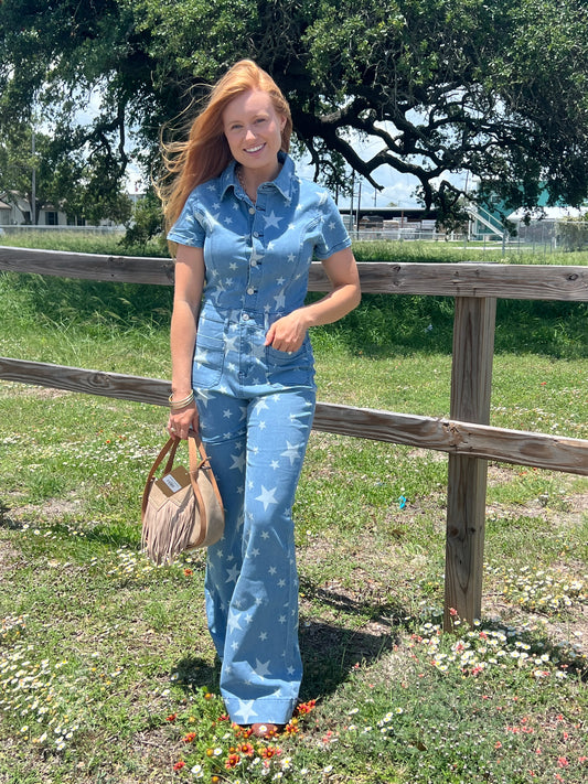 STAR DENIM FLARED JUMPSUIT