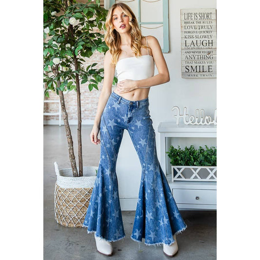 STAR RUFFLE FLARE JEANS: DENIM