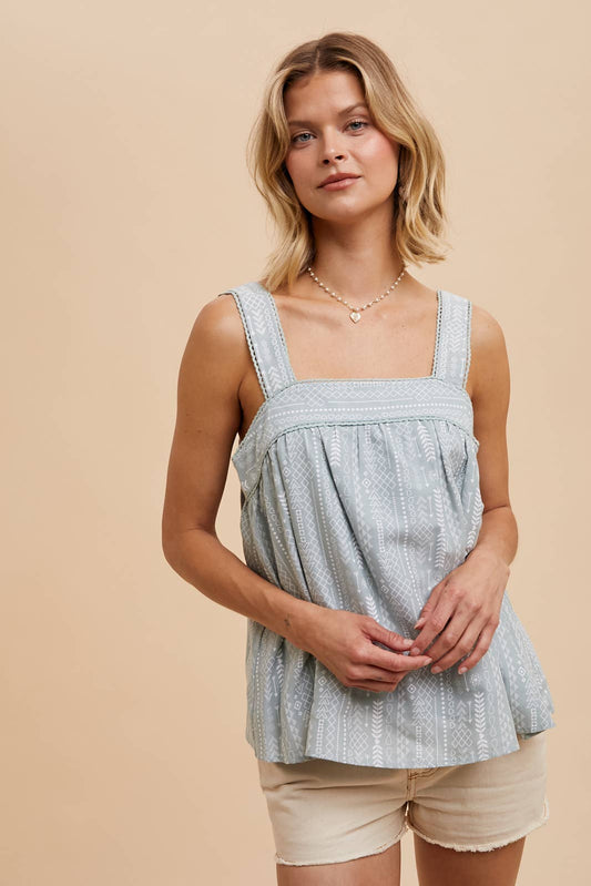 BUTTON BACK SMOCK TANK: ALOE