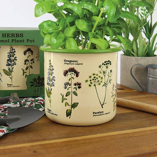 Herbs Enamel Plant Pot