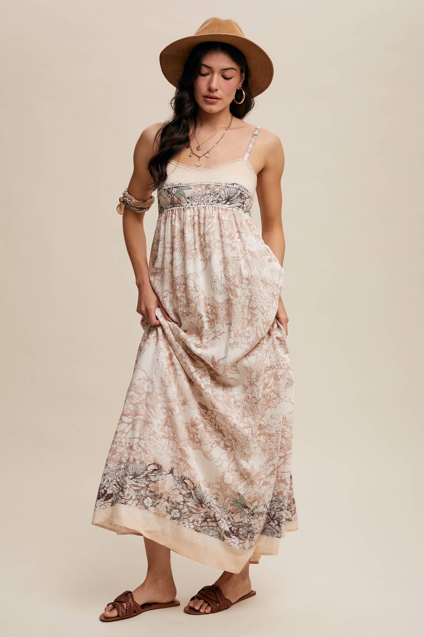 Ethereal Floral Maxi Dress: Champagne