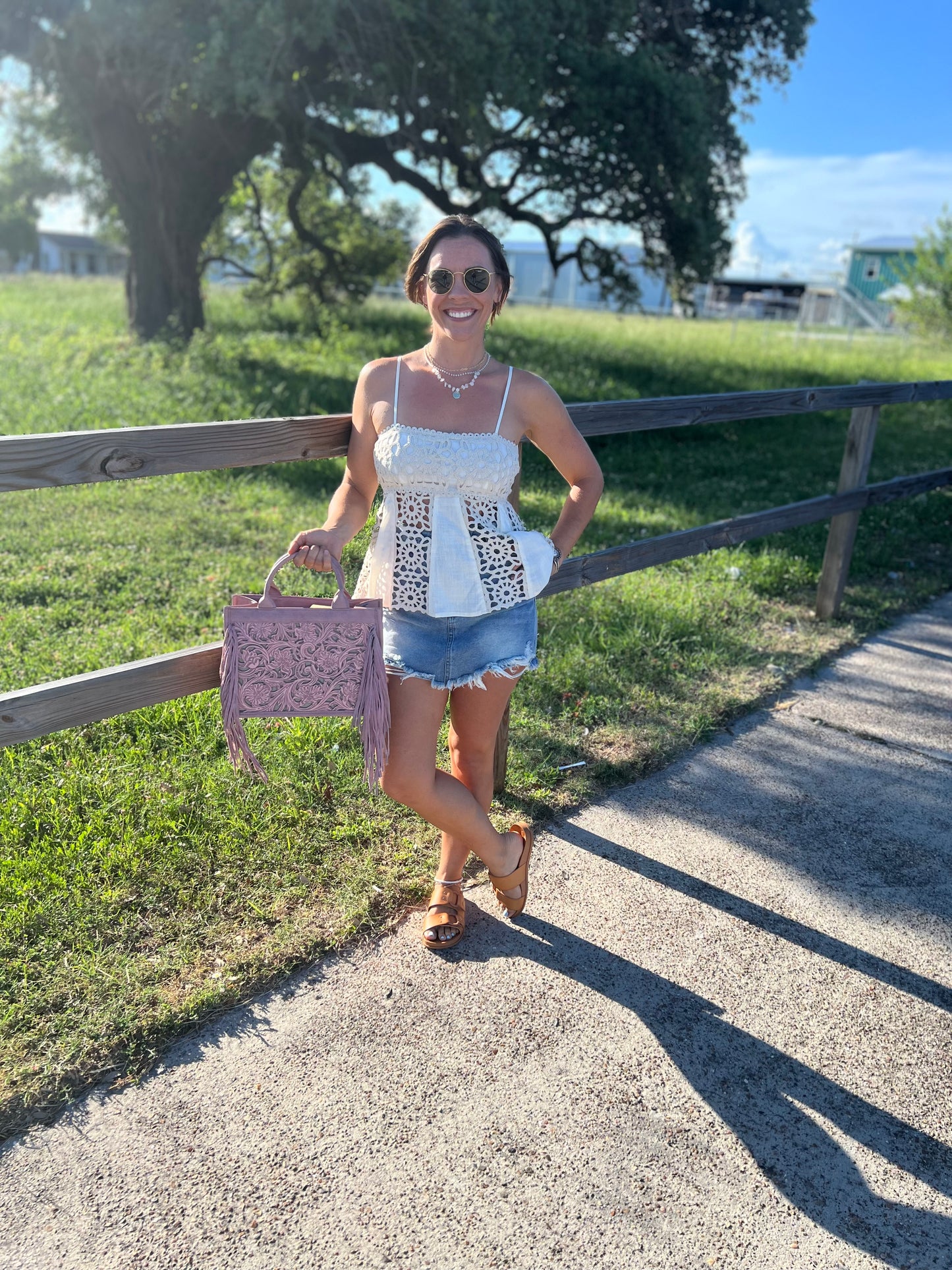 Square Pattern Sleeveless Top: Taupe