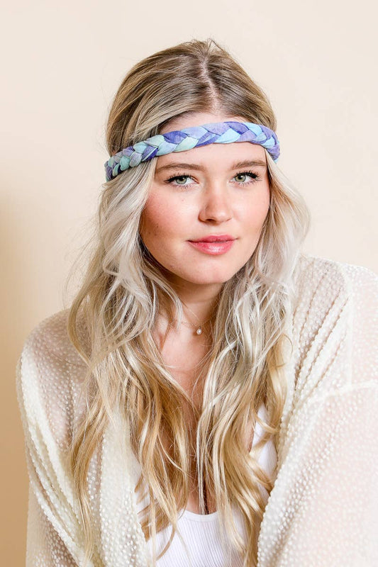 Tie Dye Braided Headwrap - Blue