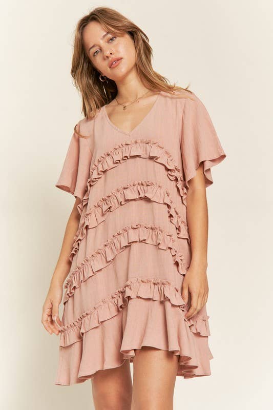 PLUS SIZE Short Sleeve Midi Dress - MAUVE