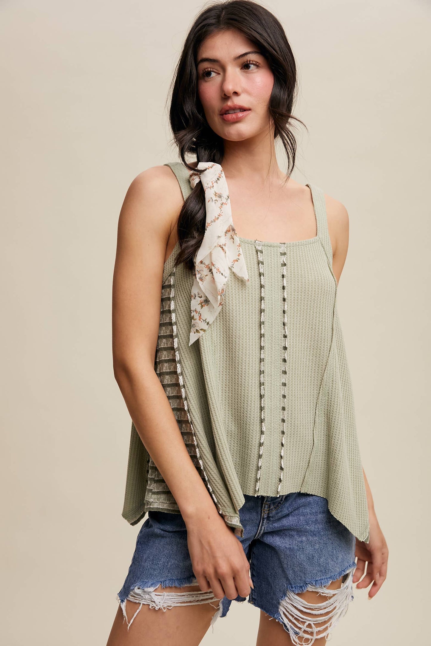 Boho-Inspired Textured Tank Top: Sage