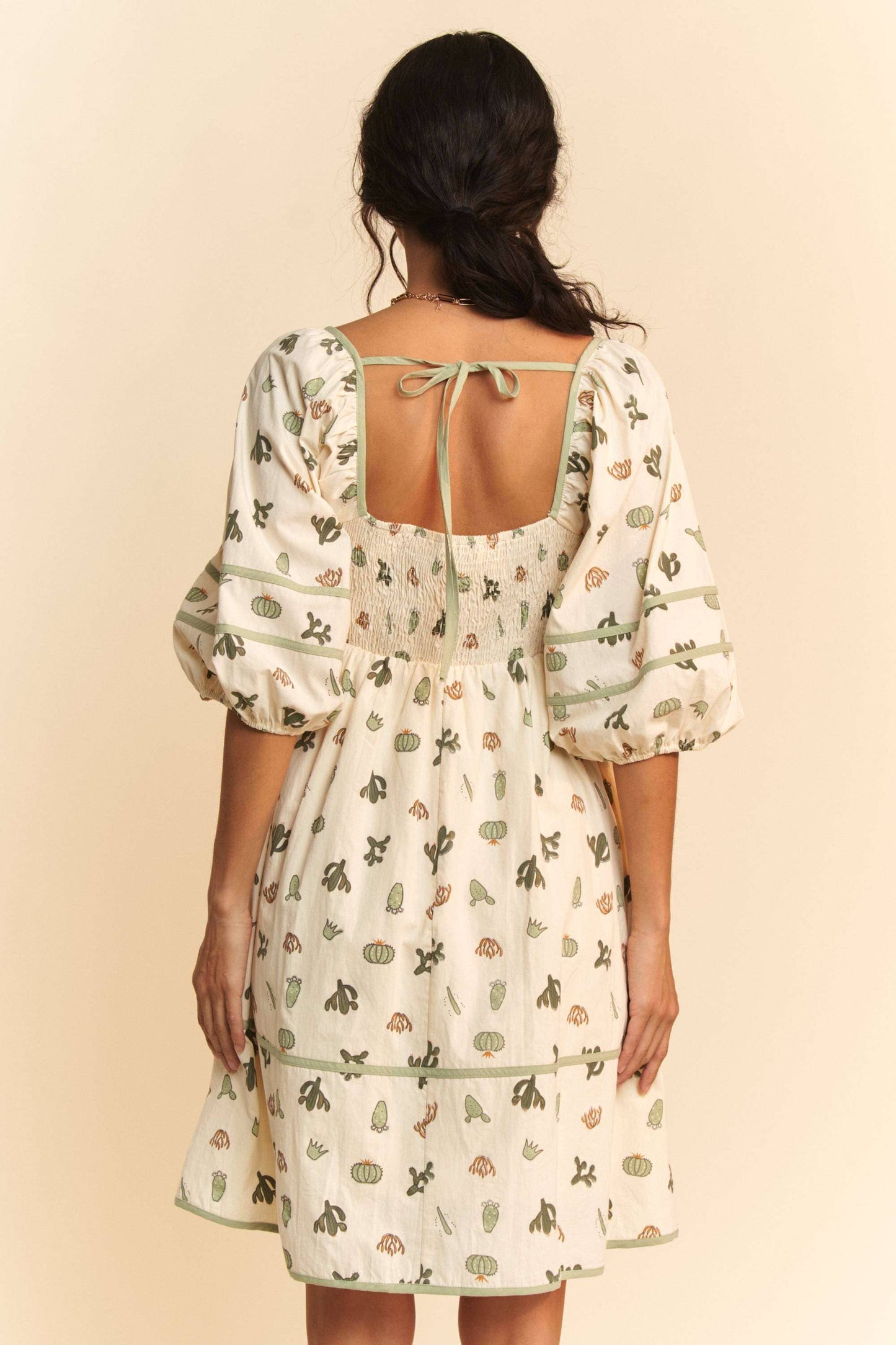 CACTUS PRINT DRESS: CREAM/GREEN