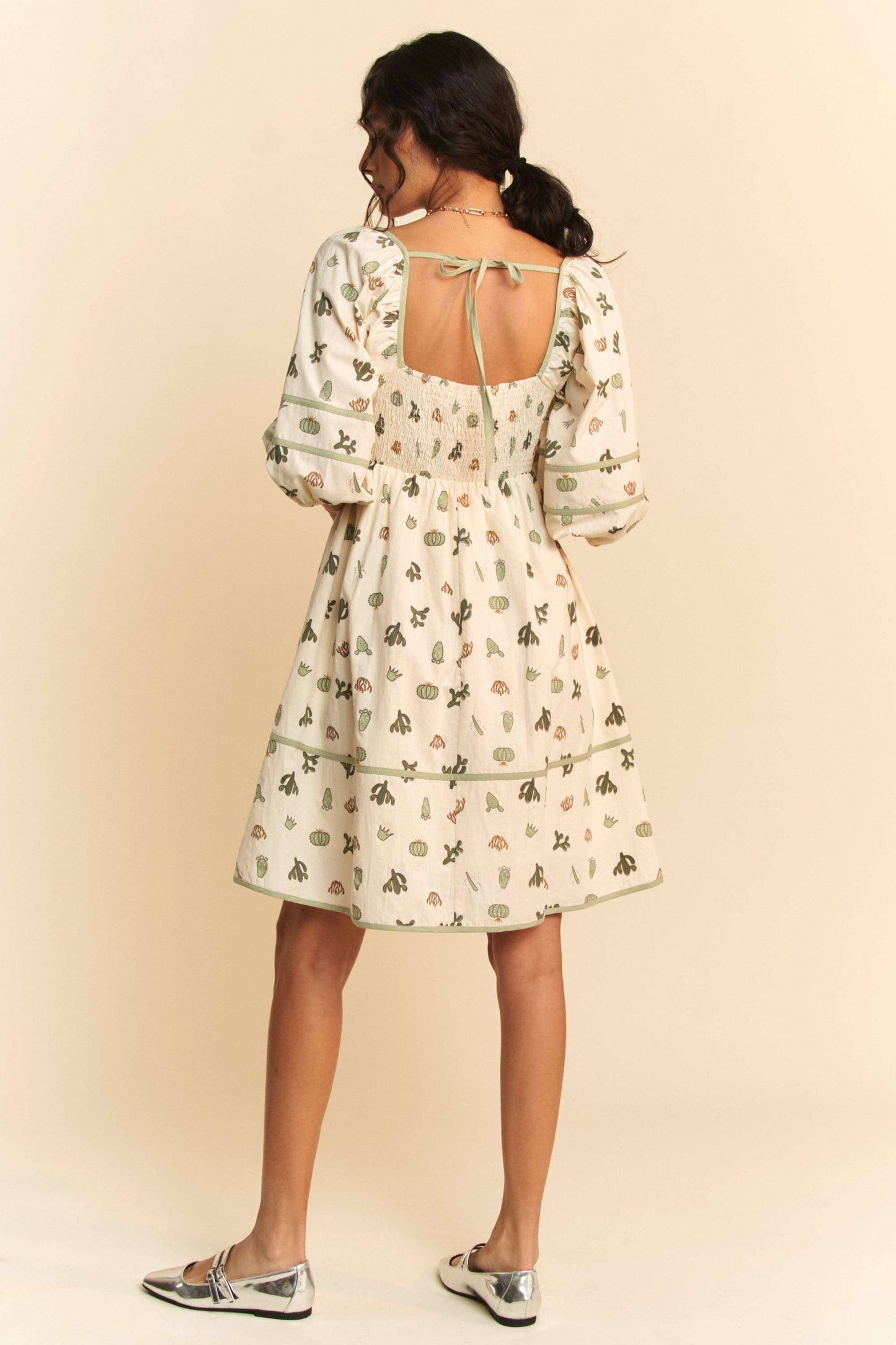 CACTUS PRINT DRESS: CREAM/GREEN