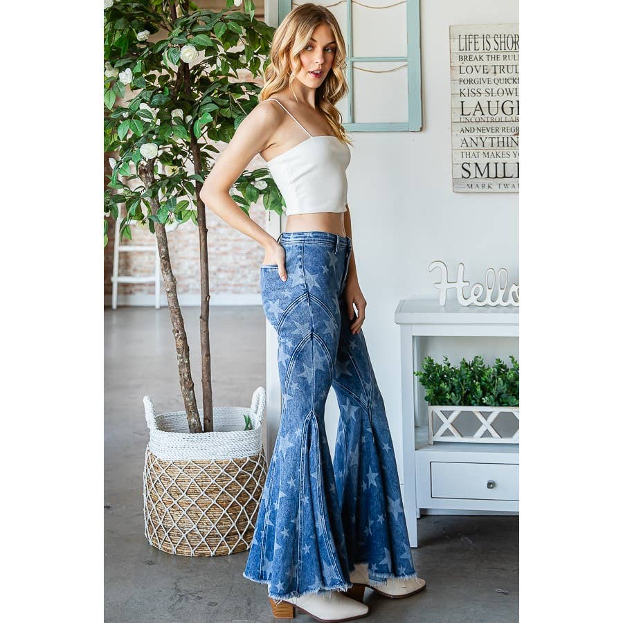STAR RUFFLE FLARE JEANS: DENIM
