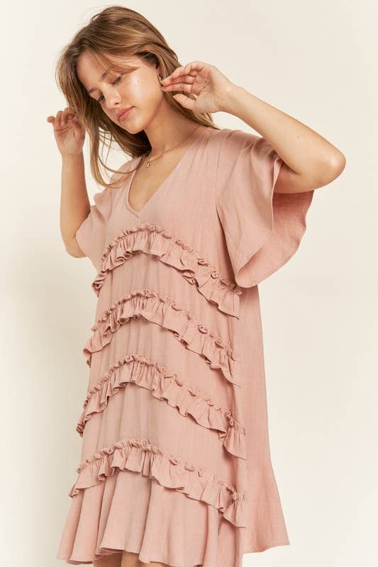 PLUS SIZE Short Sleeve Midi Dress - MAUVE