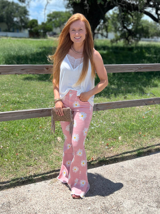 DAISY PRINT BELL BOTTOM JEANS