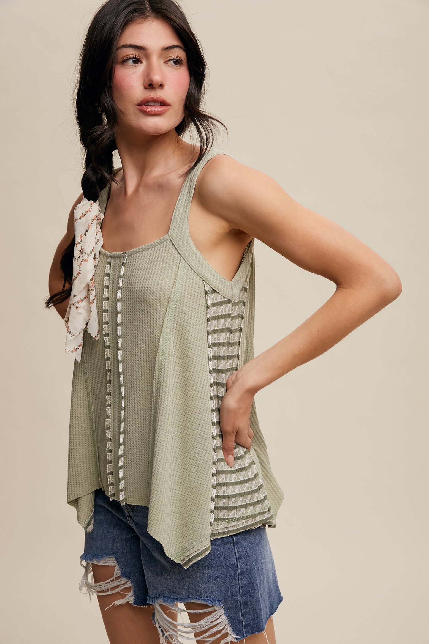 Boho-Inspired Textured Tank Top: Sage