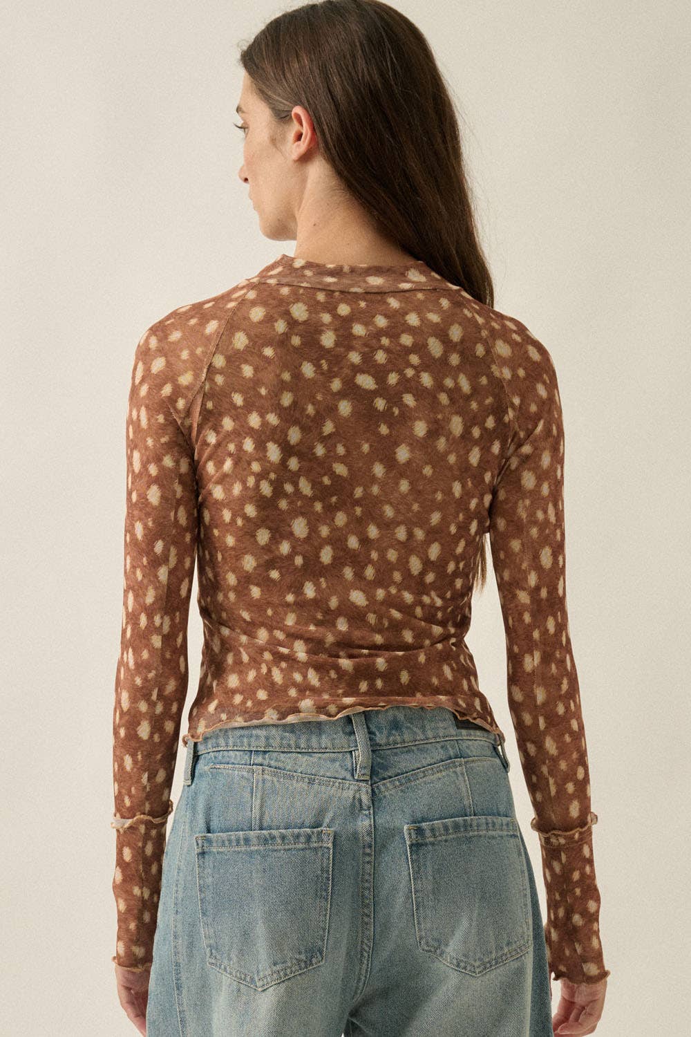 Mesh Mock-Neck Thumbhole Top