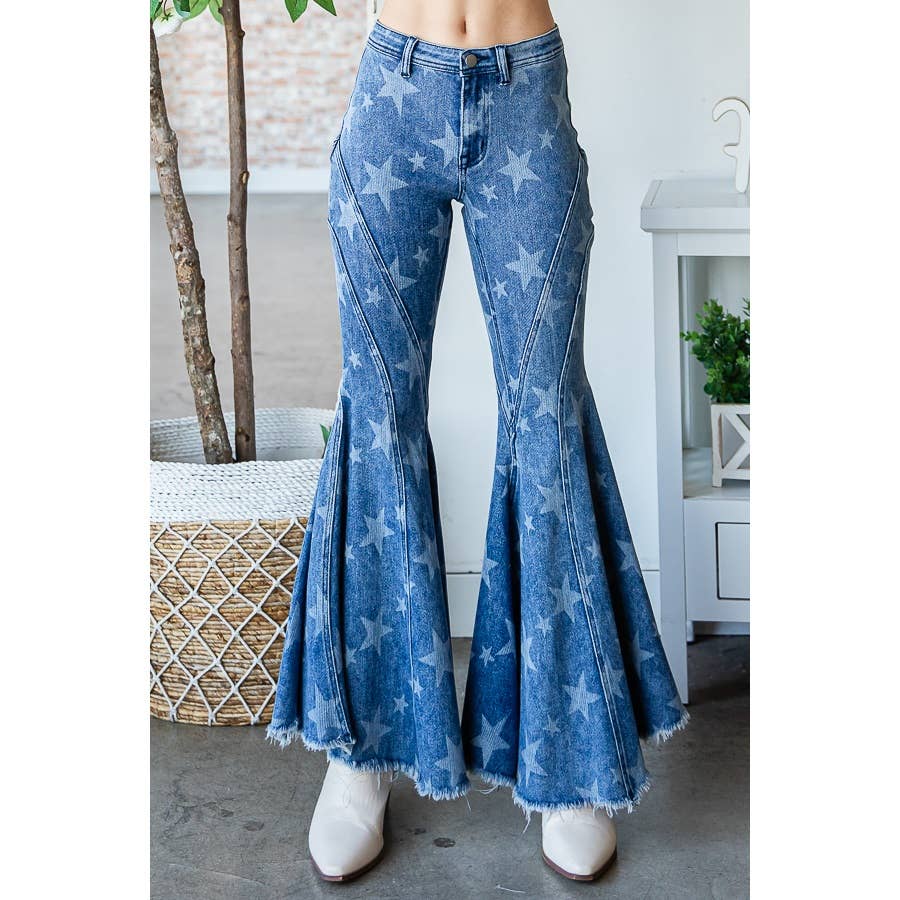 STAR RUFFLE FLARE JEANS: DENIM