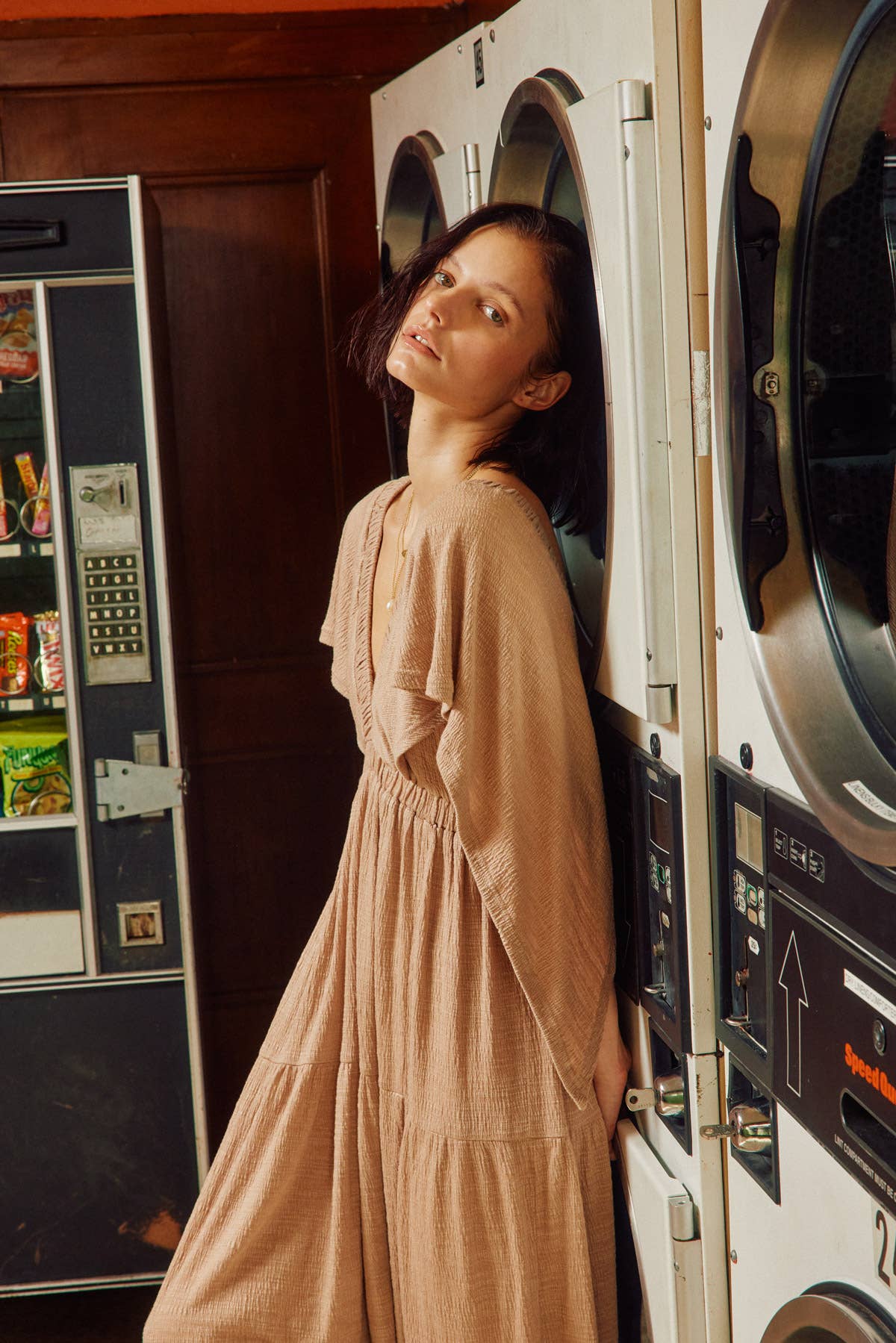 Deep V-Neck Textured Maxi Dress