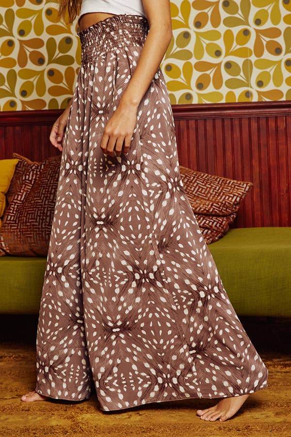 Smocked Waist Maxi Pants W Side Pocket: MOCHA