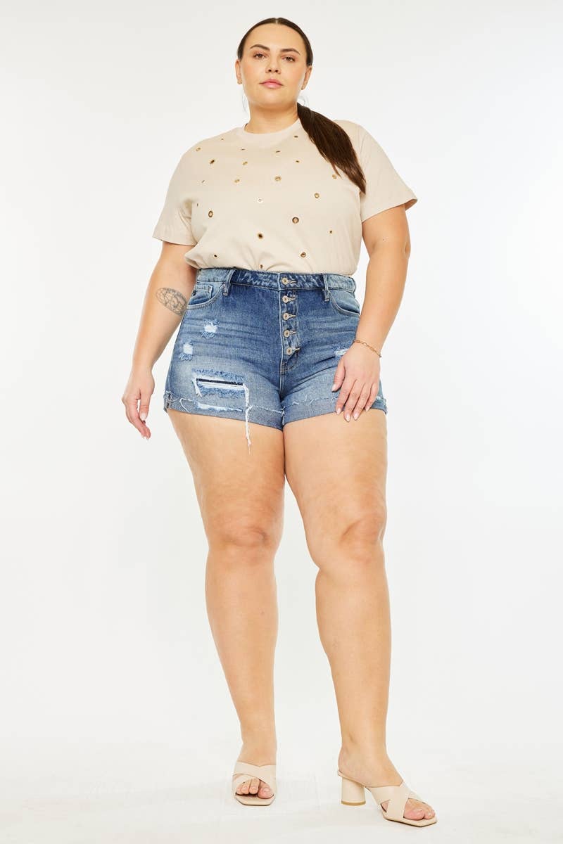 PLUS HIGH RISE MENDED SHORTS