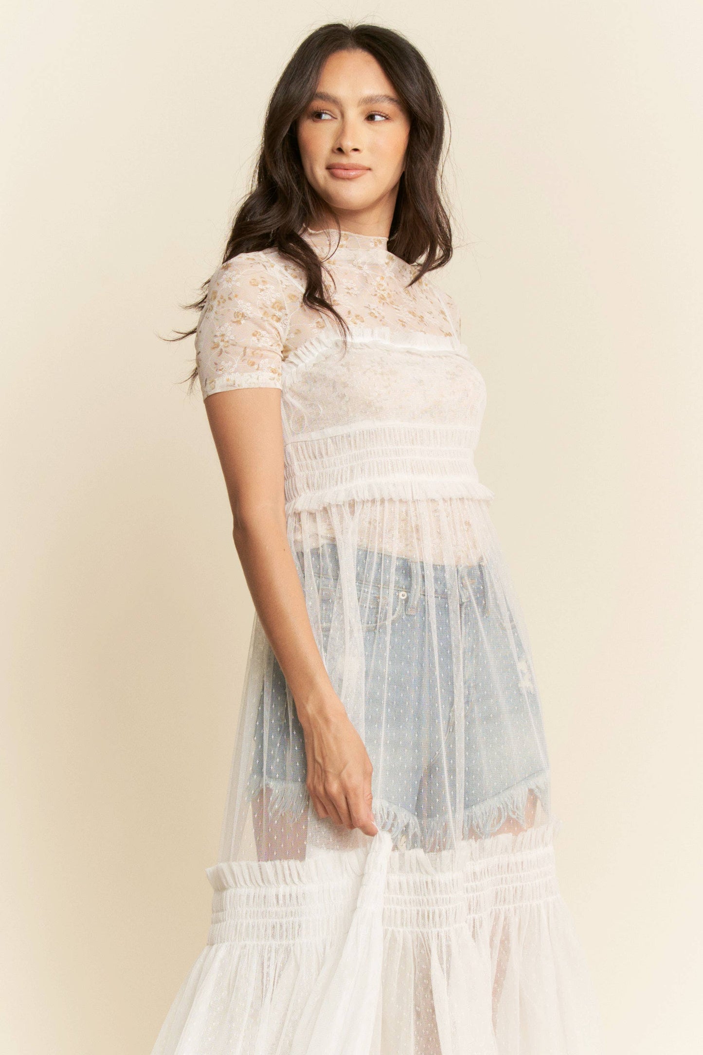 LACE SHEER MAXI DRESS: White