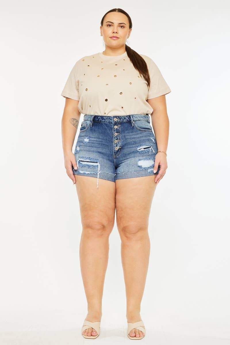 PLUS HIGH RISE MENDED SHORTS