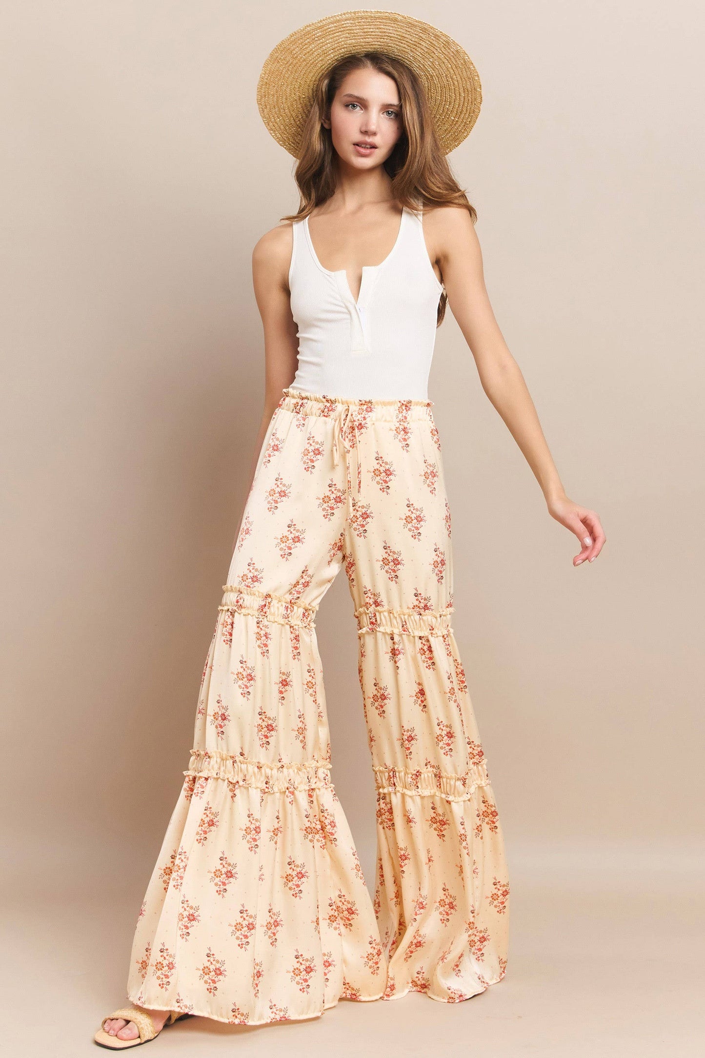 SATEEN FLORAL PALAZZO PANT