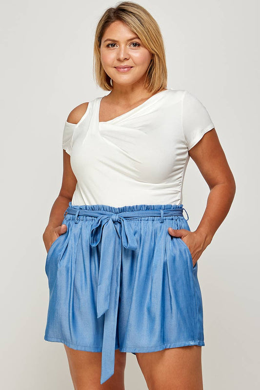 Plus Size Top Asymmetrical Draped: White
