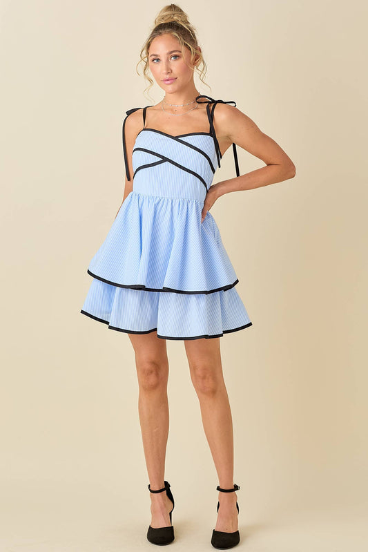 Ribbon shoulder strap dress: BLUE/BLACK