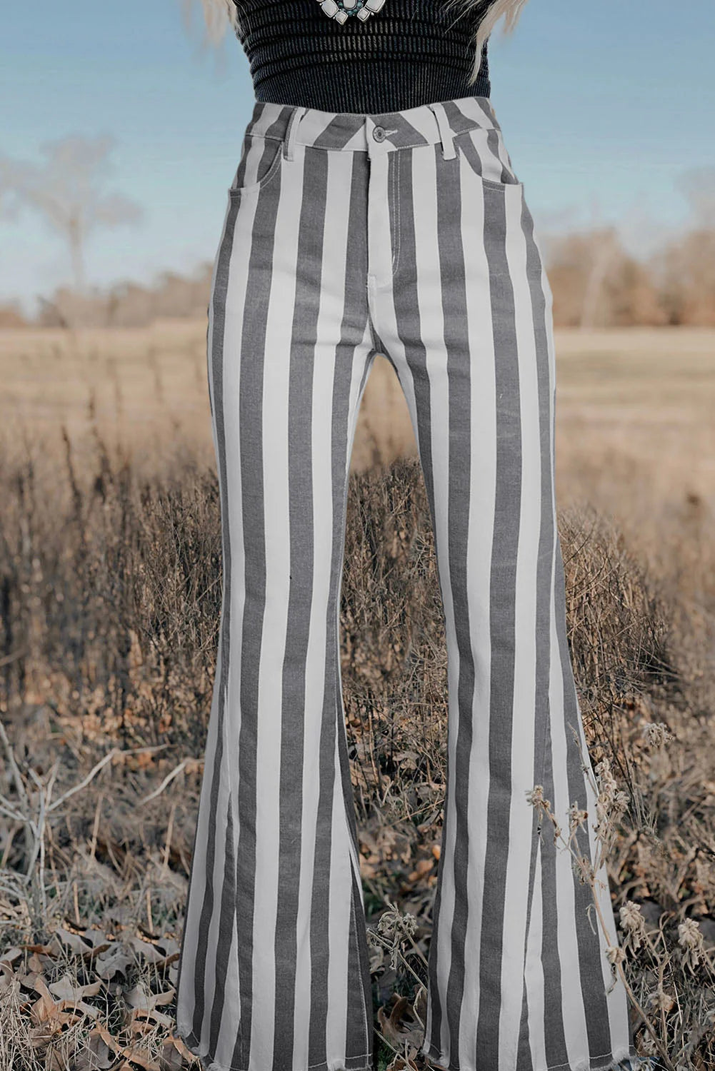 Grey Stripe Flare Star Jeans