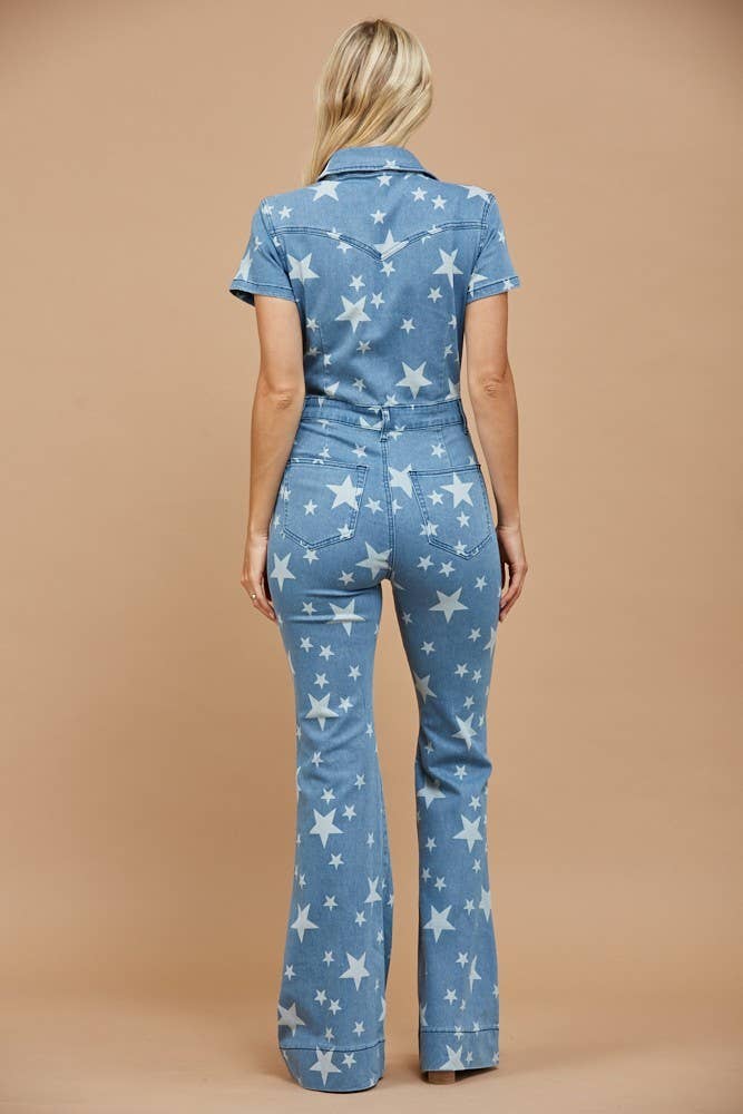 STAR DENIM FLARED JUMPSUIT