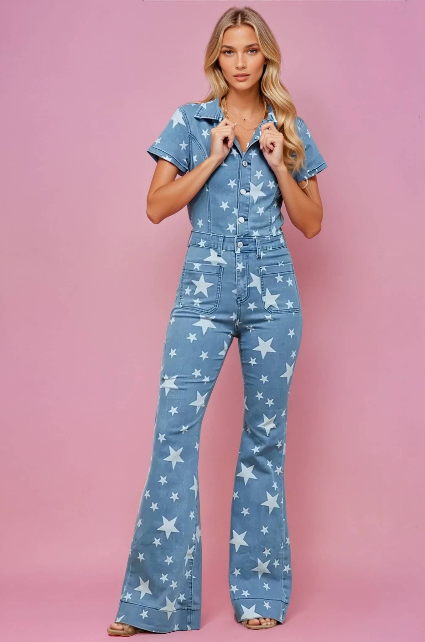 STAR DENIM FLARED JUMPSUIT