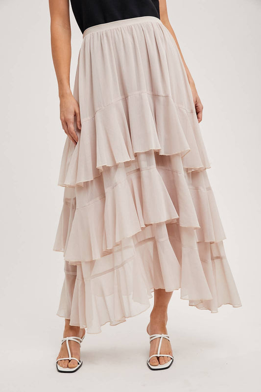 TIERED RUFFLE MAXI SKIRT WITH LINING