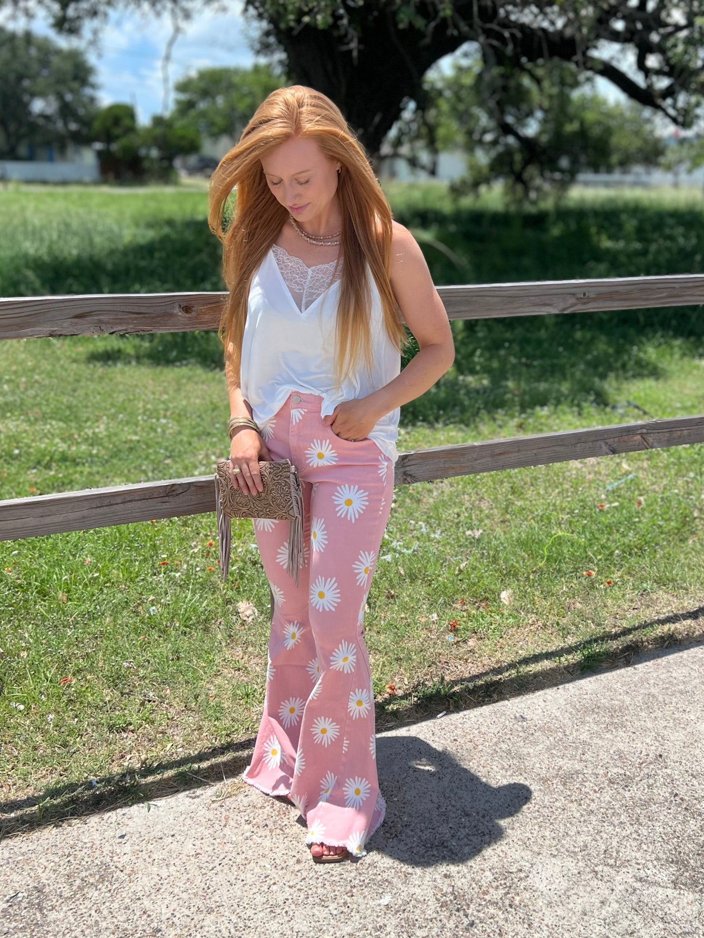 DAISY PRINT BELL BOTTOM JEANS