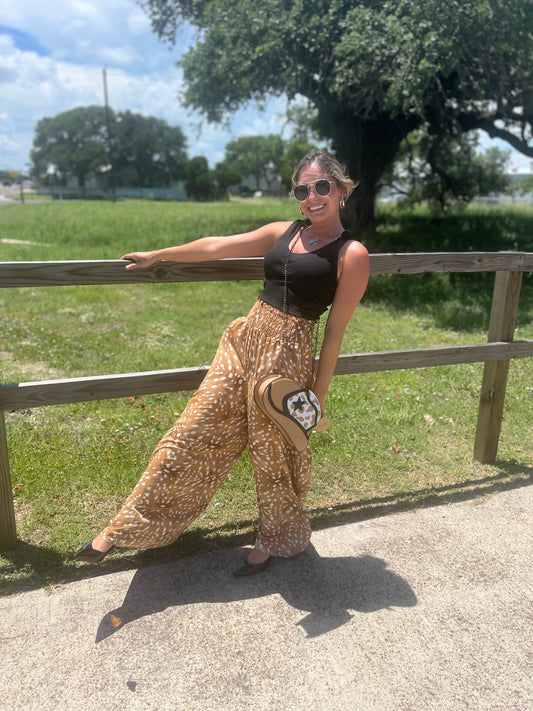 Smocked Waist Maxi Pants W Side Pocket: MOCHA