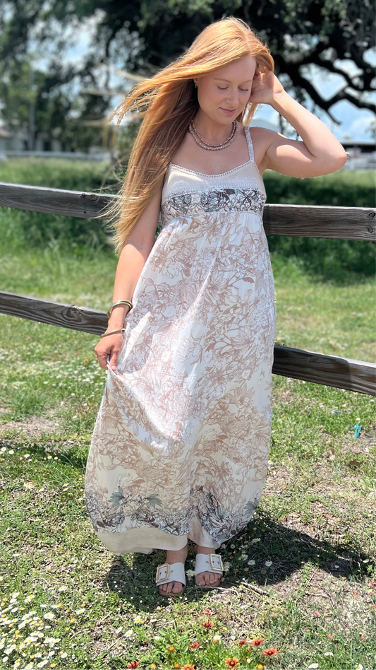 Ethereal Floral Maxi Dress: Champagne