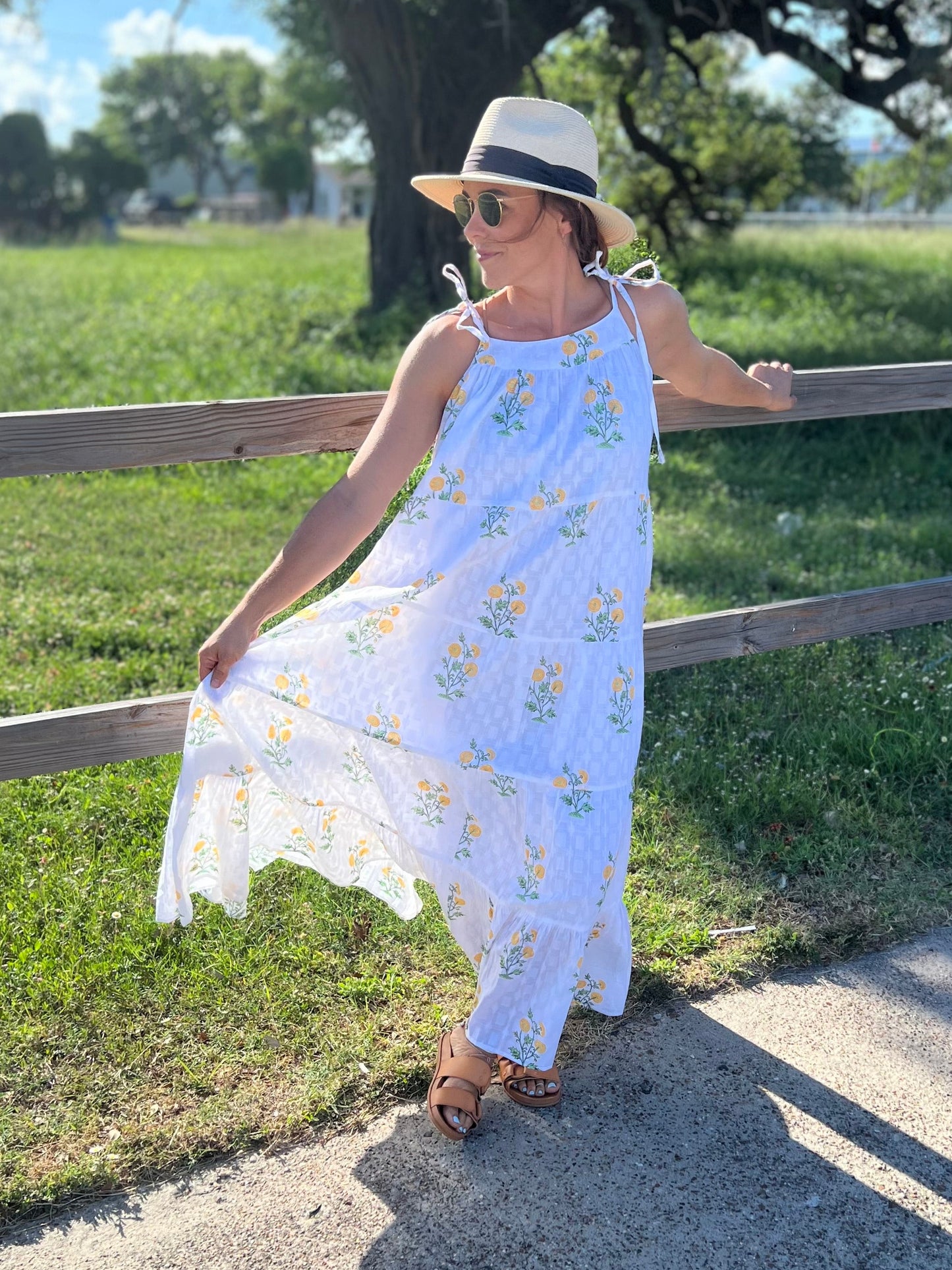 Romantic Tiered Floral Cotton Maxi Dress