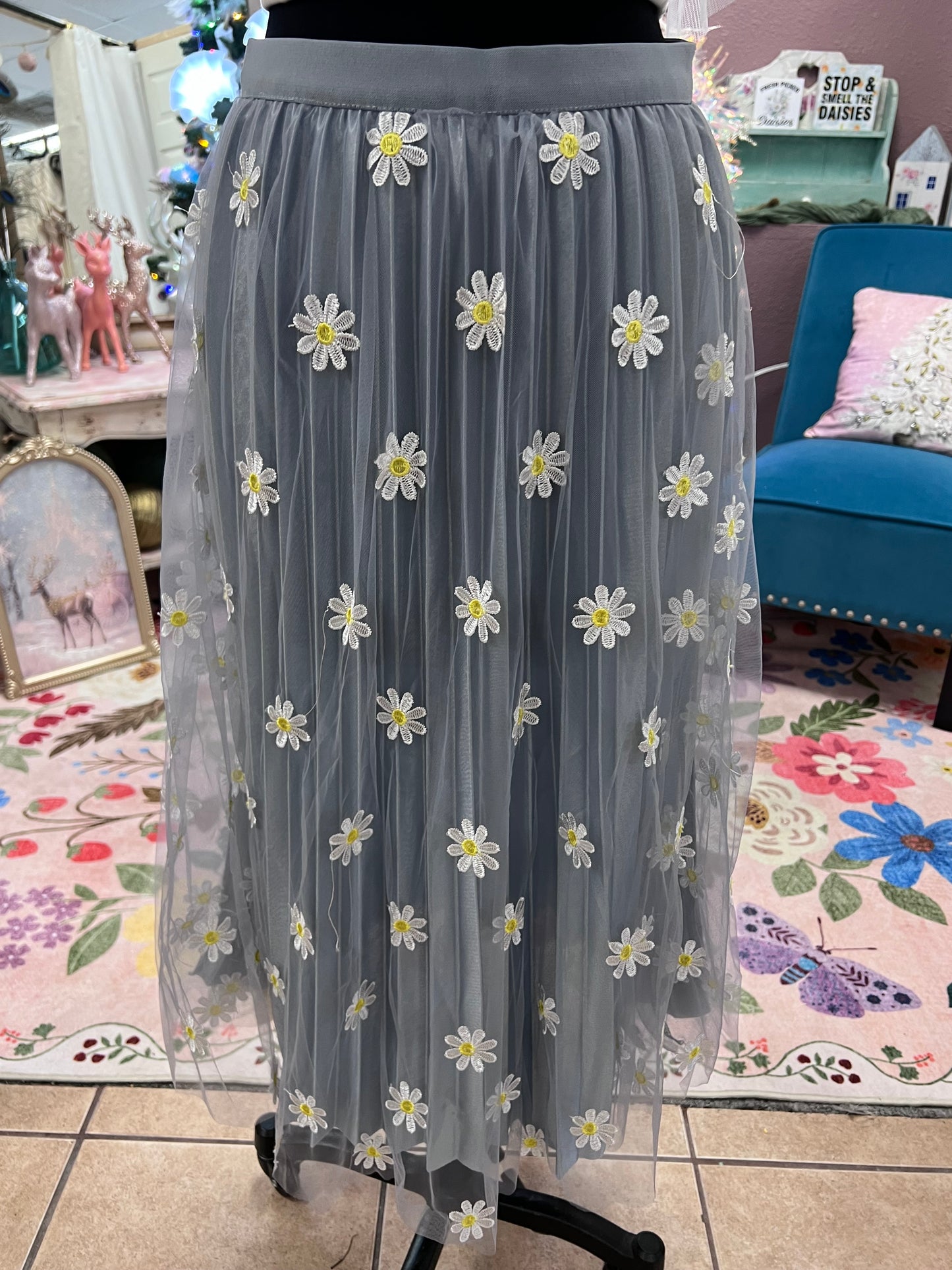 Blue Embrd. Tulle Skirt