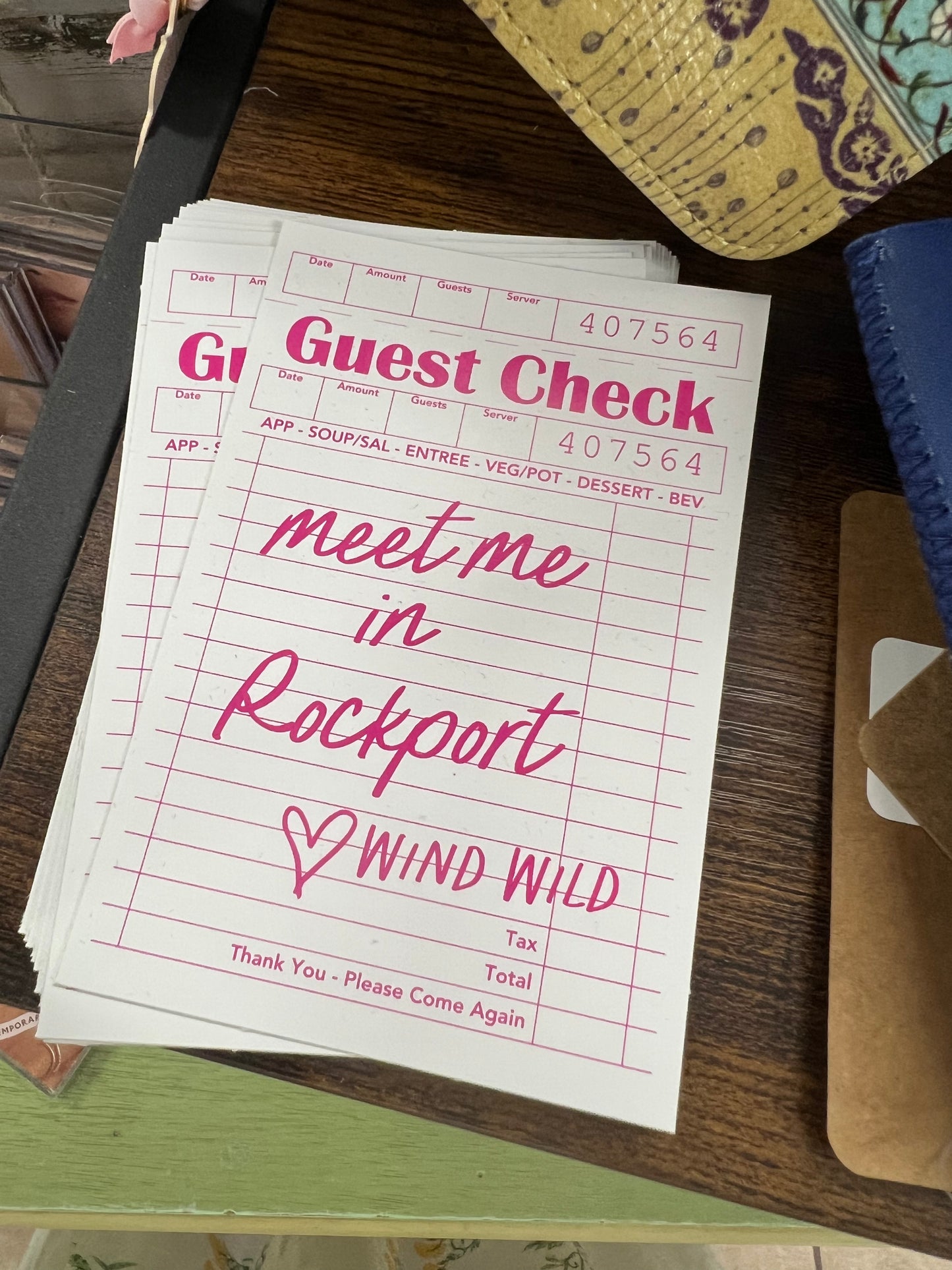 Personalized City Guest Check Sticker: White on Pink