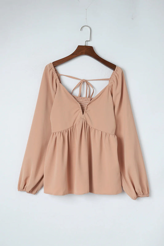 Notched V-Neck Peplum Blouse