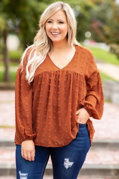 Rust Color Long Sleeve Blouse