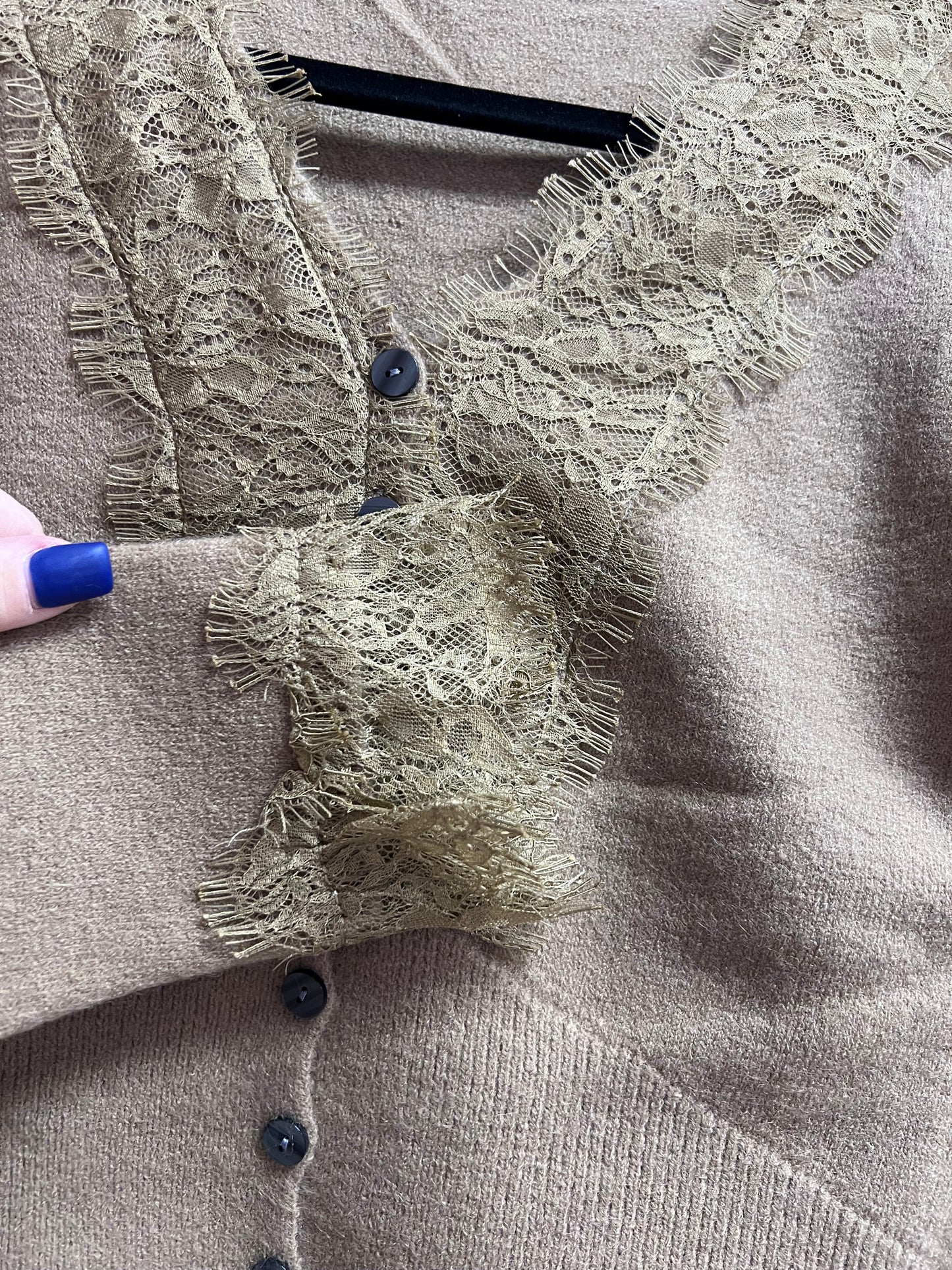 Brown Lace Detail Sweater - OS