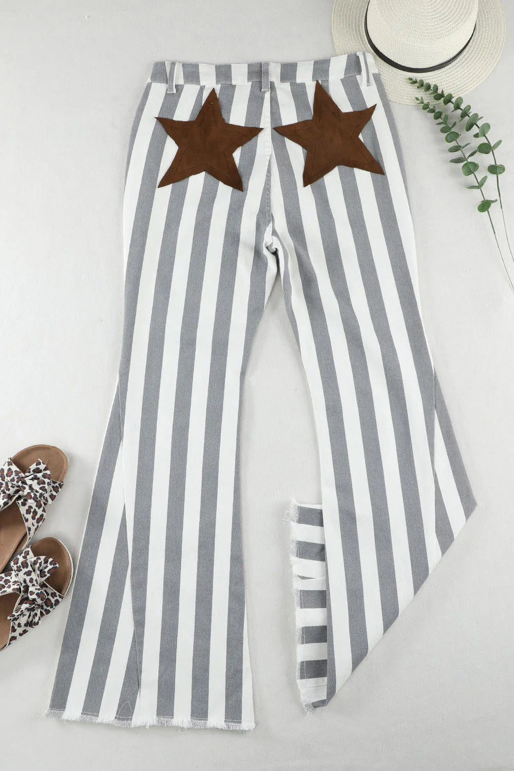 Grey Stripe Flare Star Jeans
