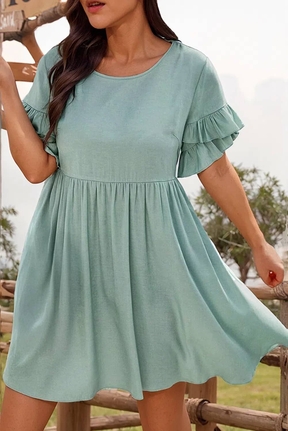 Ruffle Trim Flared Mini Dress:Plus Size