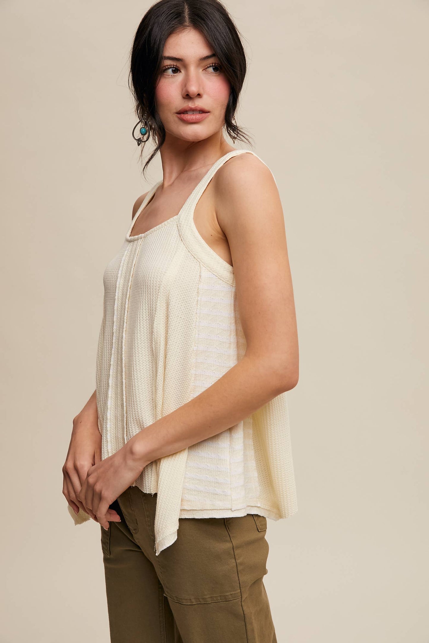 Boho-Inspired Textured Tank Top: Lt Yellow