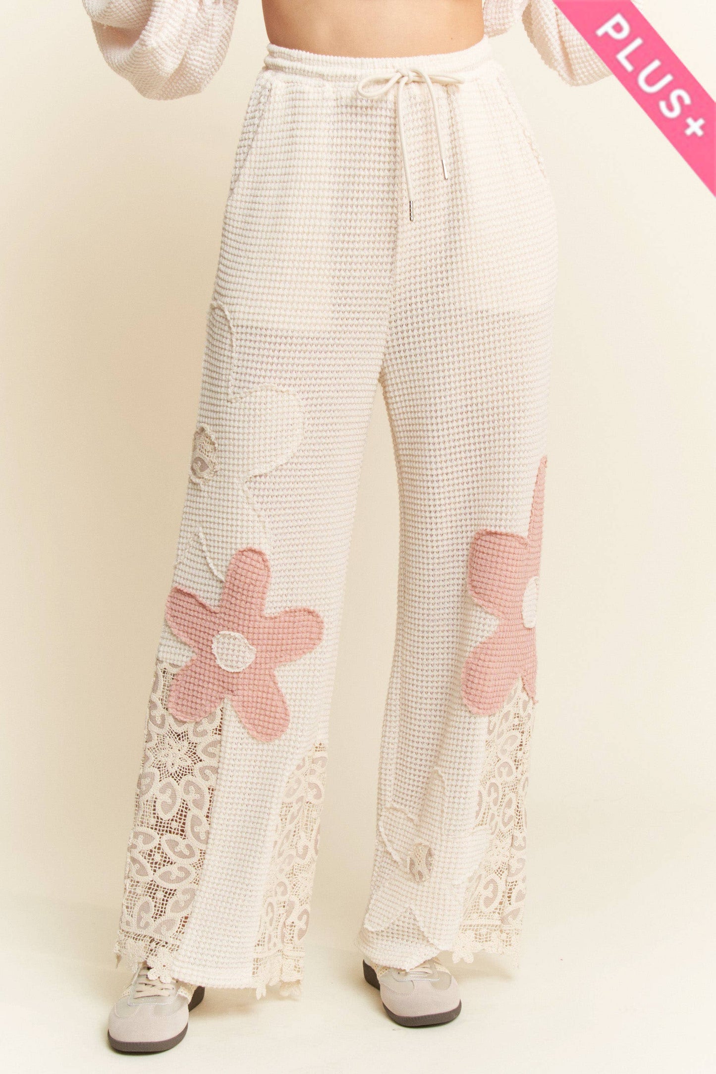 MIX PRINT KNIT WIDE OPENING PANTS: Plus Size Only