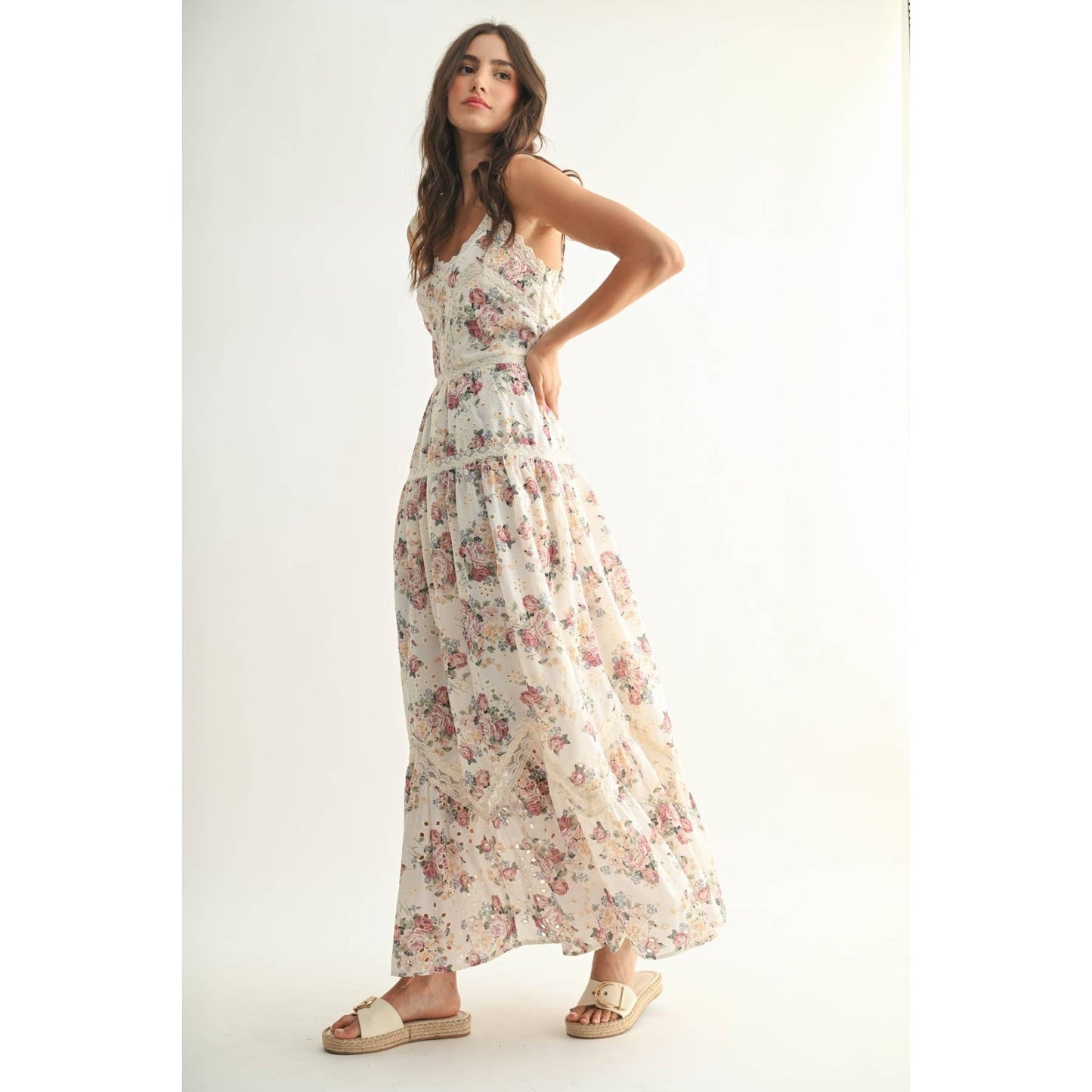 FLORAL MAXI DRESS: CREAM/BERRY